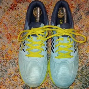 ASICS Women's Light Blue and Neon Yellow Sneakers